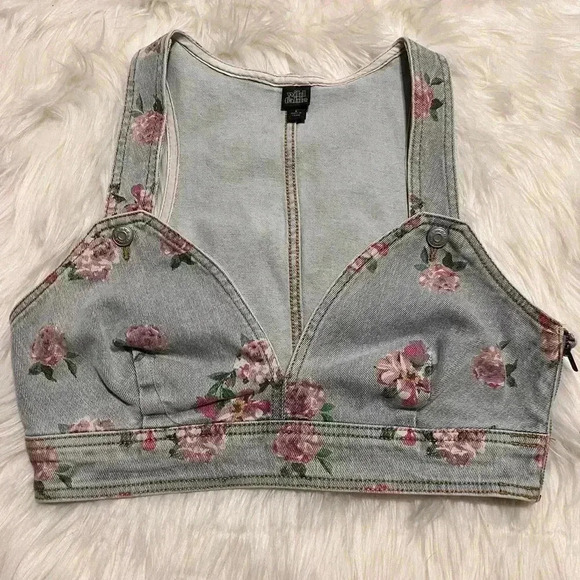 Wild Fable- Women’s Cropped Denim Vest- Floral, 90’s, - Picture 1 of 9